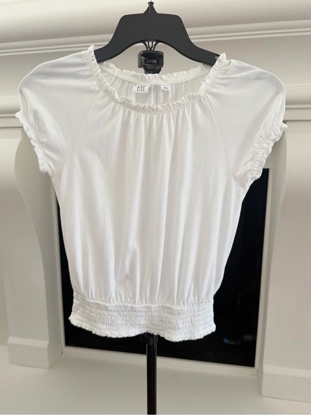 GAP White Short Sleeve Smocked-Hem Top for Kids-Girls L